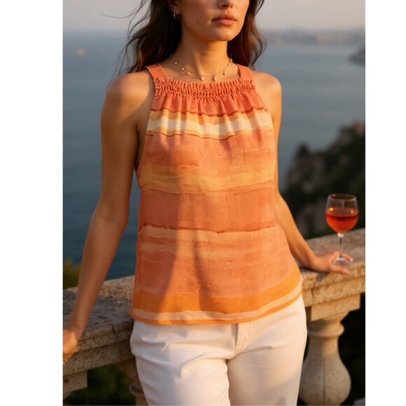 cloth & stone Tops - Anthropologie Cloth & Stone Linen Shirred Top Size Medium